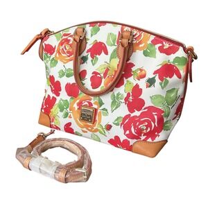Dooney & Bourke Rose Garden Floral Dome Satchel Leather Trim Crossbody Bag Purse